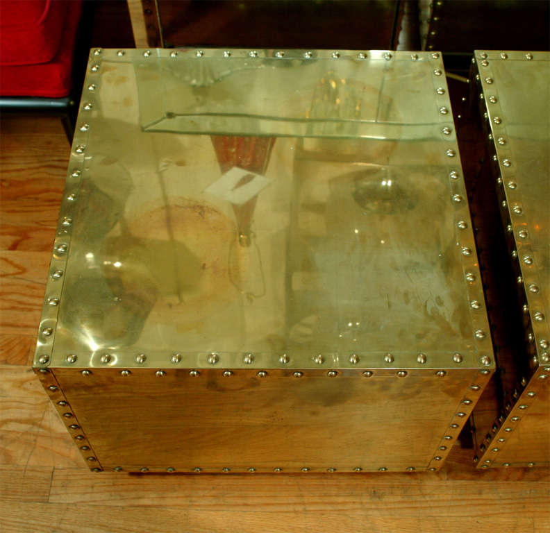 Pair of studded brass tables 1